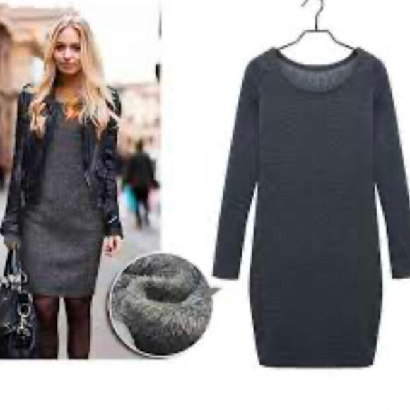 Pure Cashmere Simple Crewneck Long Sleeve Sweater Dress Charcoal Gray EUC XL - Picture 1 of 3